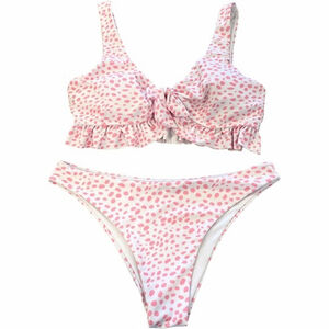 Shein Womens Med Bikini Two Piece Swimsuit Padded Pink White Dalmatian Polka Dot